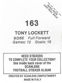 1984 Scanlens VFL Stickers #163 Tony Lockett Back